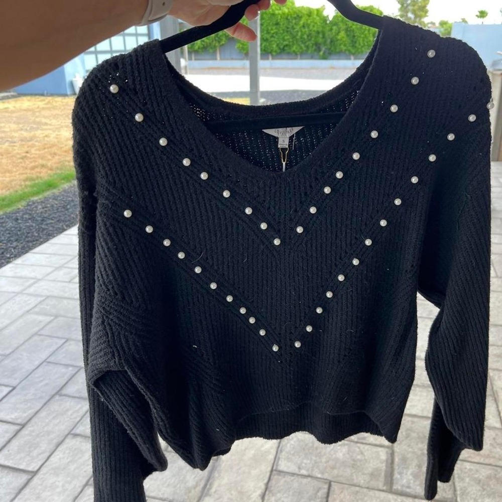 Lovetree Black Pearl Embellished Sweater Sz S Preppy Going Out Top